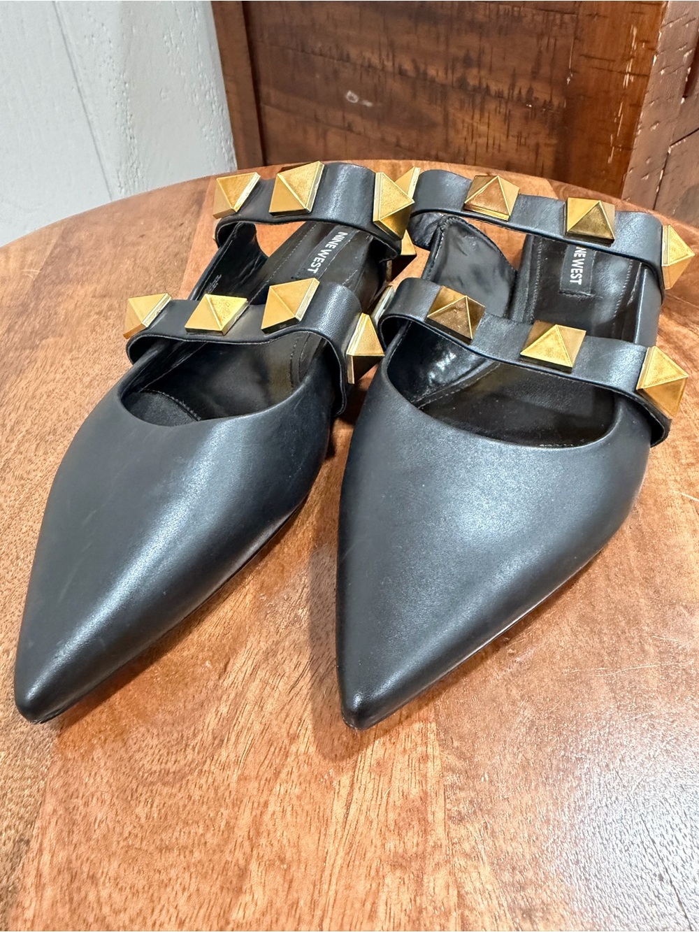 Nine West Black Pointed Stud-Embellished Flat